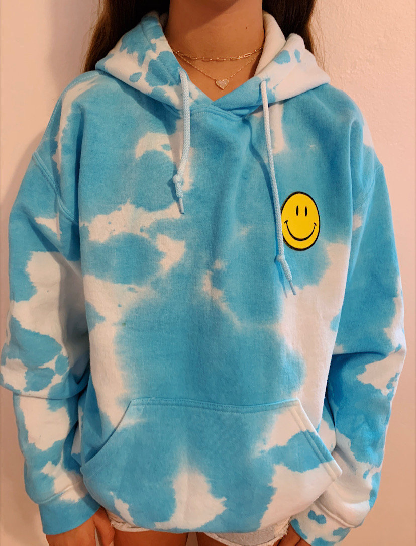 Customized Tie Dye Hoodie W/ Smiley Face Patch single Color - Etsy