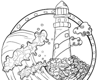 Lighthouse Coloring Etsy