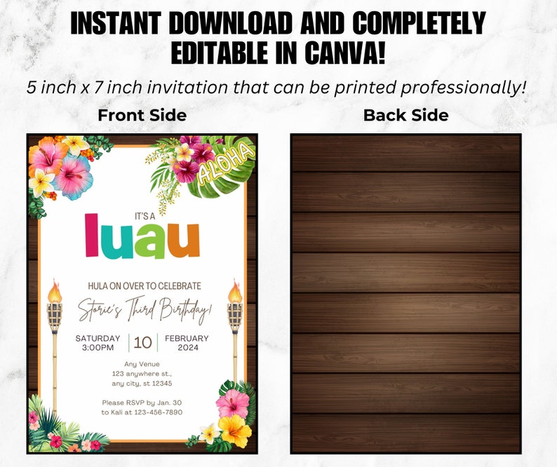 Editable Hawaiian Birthday Template | Luau Printable Birthday Party ...