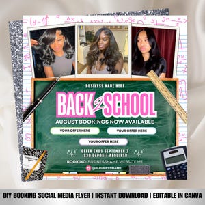 Editable Back to School Specials Booking Flyer |  Back to School Hair Nail Lashes Braids MUA Flyer | Back to School August Appointment Flyer