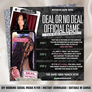Editable Deal or No Deal Booking Template | Pink Deal or No Deal Flyer | Black Deal or No Deal Flyer | Booking Flyer for Hair Nails Lashes