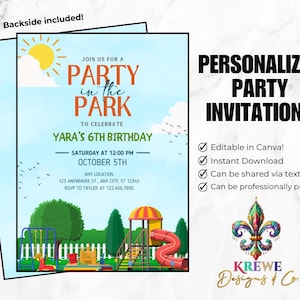 Modello di compleanno modificabile per festa al parco / Invito digitale per festa di compleanno al parco / Invito stampabile per festa al parco giochi all'aperto per bambini