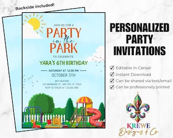 Editable Party in the Park Birthday Template | Digital Park Birthday Party Invitation | Printable Outdoor Playground Party Invite for Kids