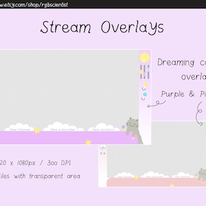 Dreaming cat Stream overlay / spaceship panel pastel theme for streamer