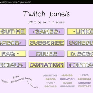 Paneles Twitch violeta amarillo pastel / 12 paneles