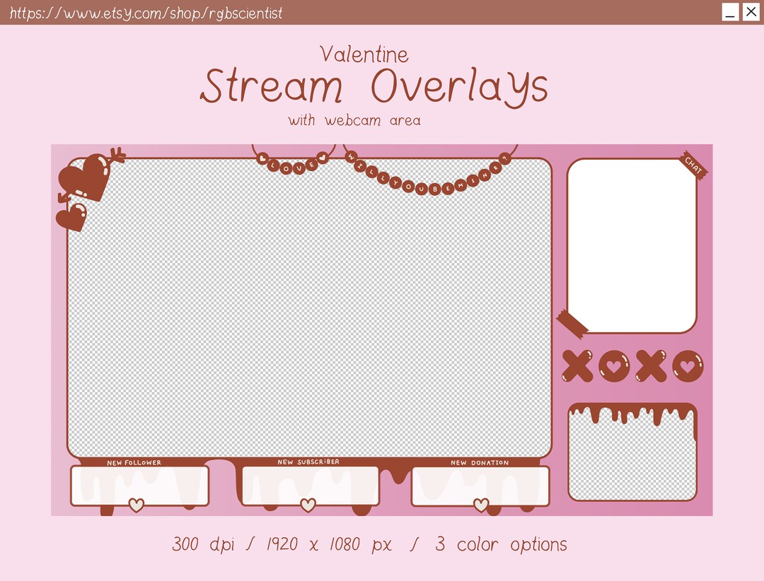 Valentines Stream Overlay With Webcam Area / Sweet Pink Chocolate Theme ...