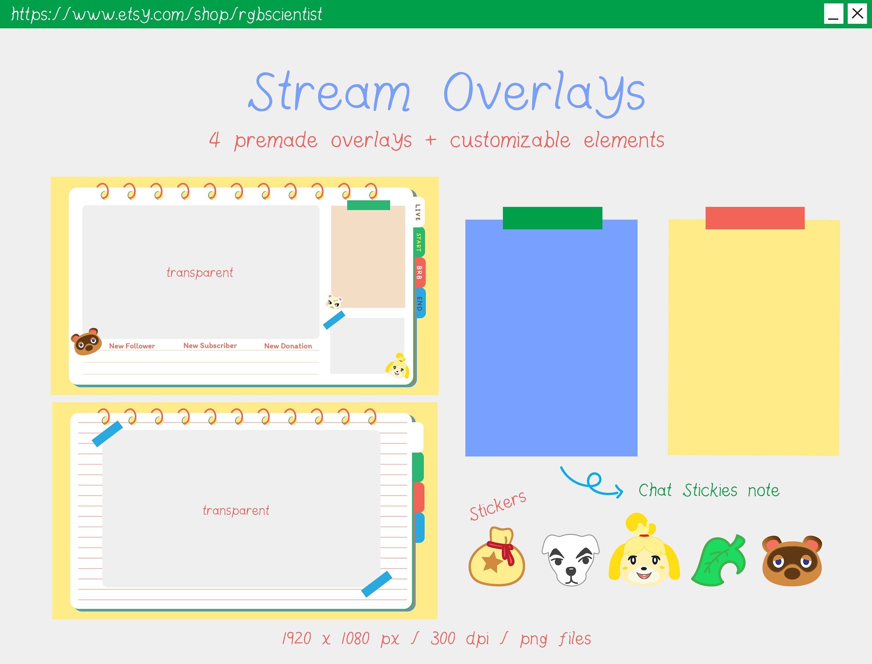 Animal Crossing Notebook Stream Overlays / 4x Ready to Use Stream ...