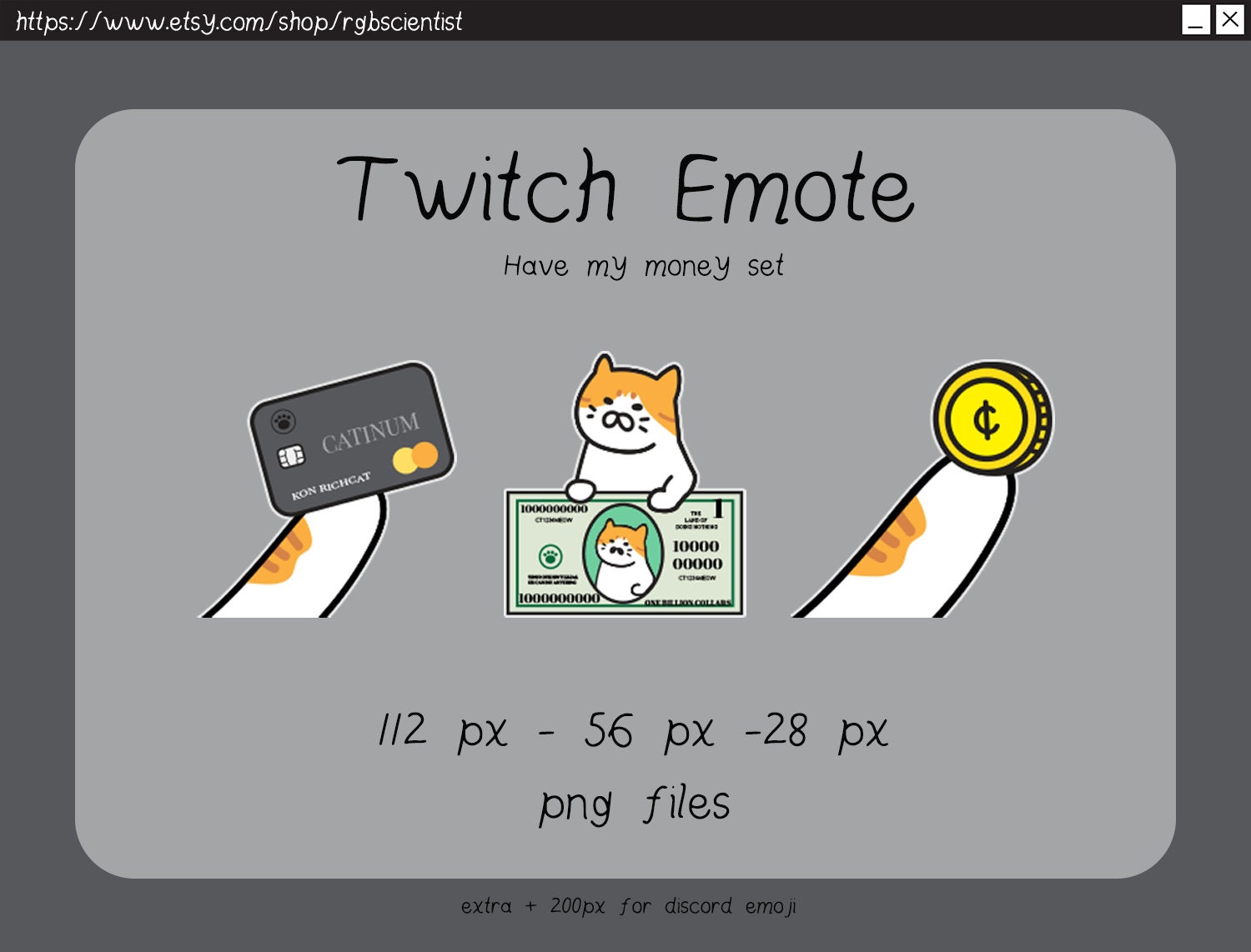 Twitch Emote Rich White Cat Money Dollar Emote / Sub Emoji 
