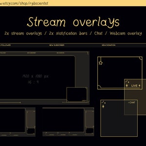 Gold minimal pack / 2x stream overlays / chat & webcam overlay / notification bar