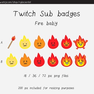 Fire baby twitch Sub badges / 8 graphics cute fire babies