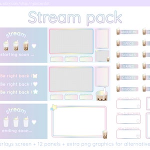 Bubble tea stream bundle / overlays screen / panels / webcam / boba emote