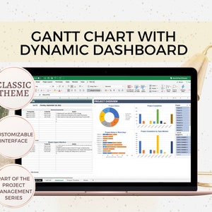 Plantilla de diagrama de Gantt, cronograma del proyecto, panel de Excel, plantilla de gestión de proyectos, planificador de proyectos, seguimiento de proyectos, hoja de cálculo de Excel