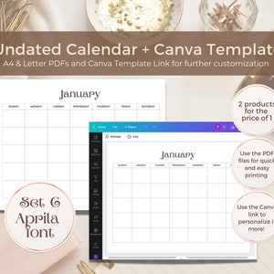 Monthly Blank Calendar Printable, Undated Monthly Calendar, Canva Editable Template, Canva Calendar Template, Blank Calendar 2023, Plain