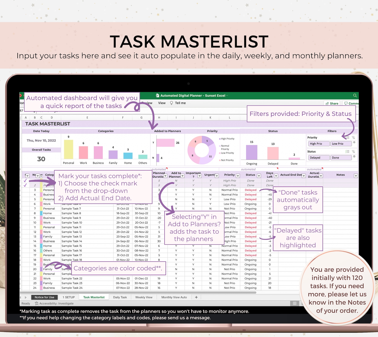 To Do List Excel, Excel Planner Template, Task Tracker Template, Daily ...