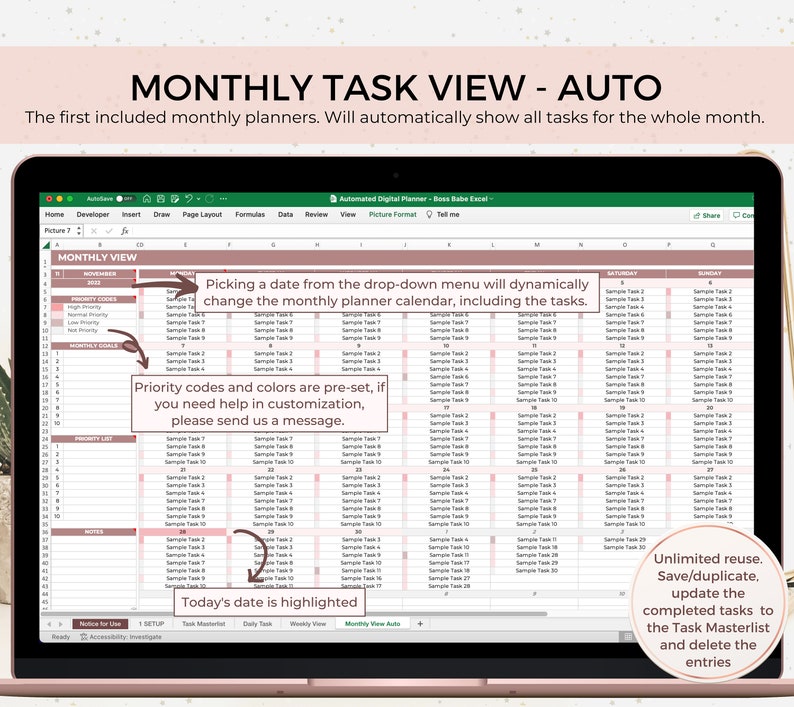 Excel Planner Template Spreadsheet Planner to Do List Daily Etsy