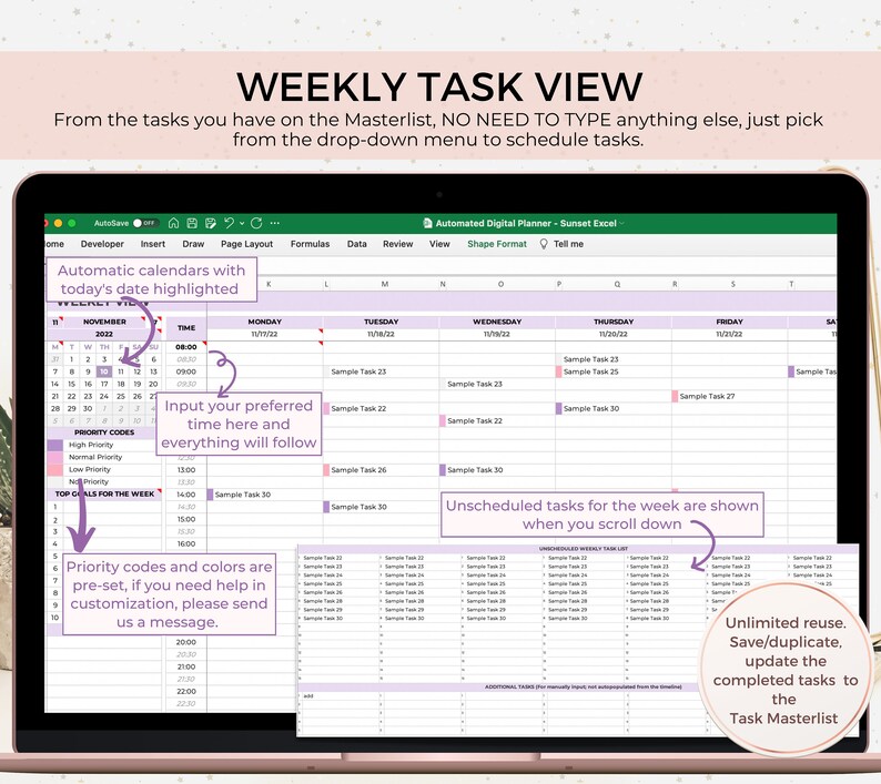 To Do List Excel Excel Planner Template Task Tracker Etsy