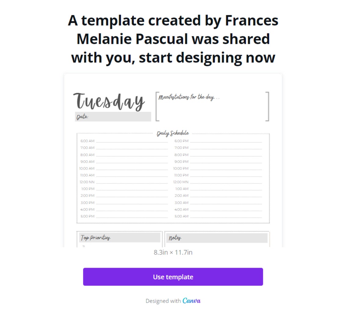 Daily Planner Template Canva A4 Planner Pages Canva Etsy