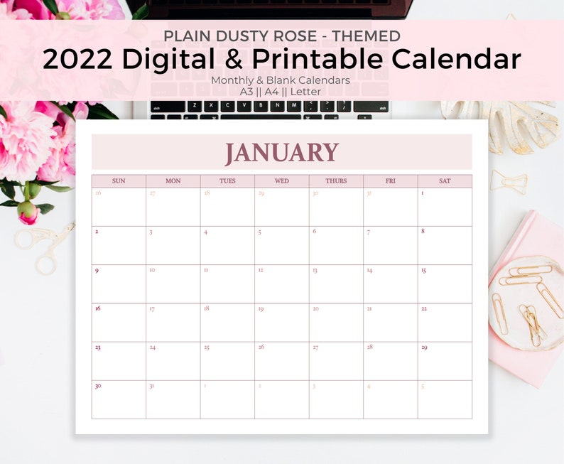 printable calendar 2022 monthly calendar printable blank etsy