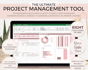 Project Management, Boss Babe Template, Gantt Chart, Boss Babe Planner, Project Tracker, Project Planner, Girl Boss Planner, Excel Template