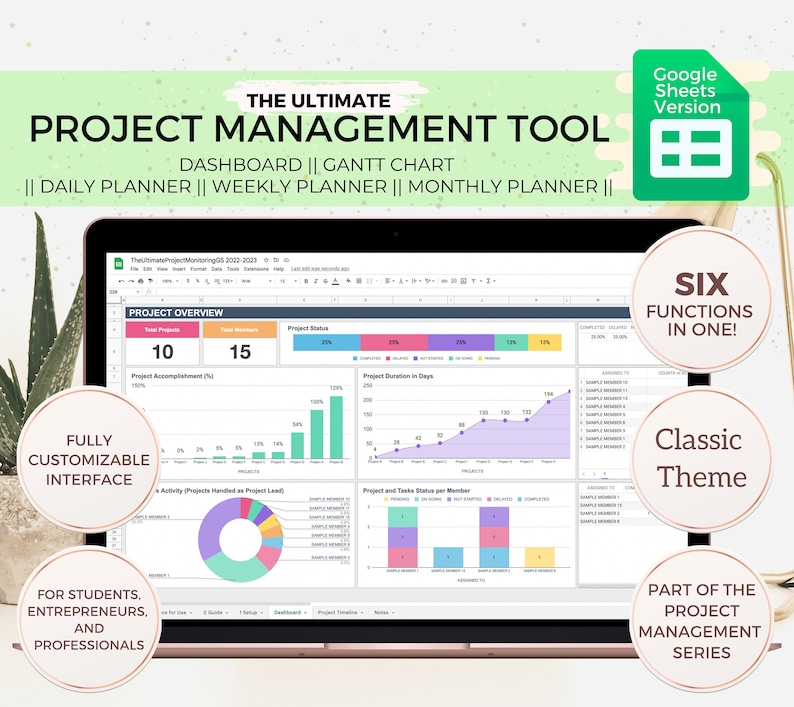 Google Sheets Project Management, the Ultimate Planner, Project