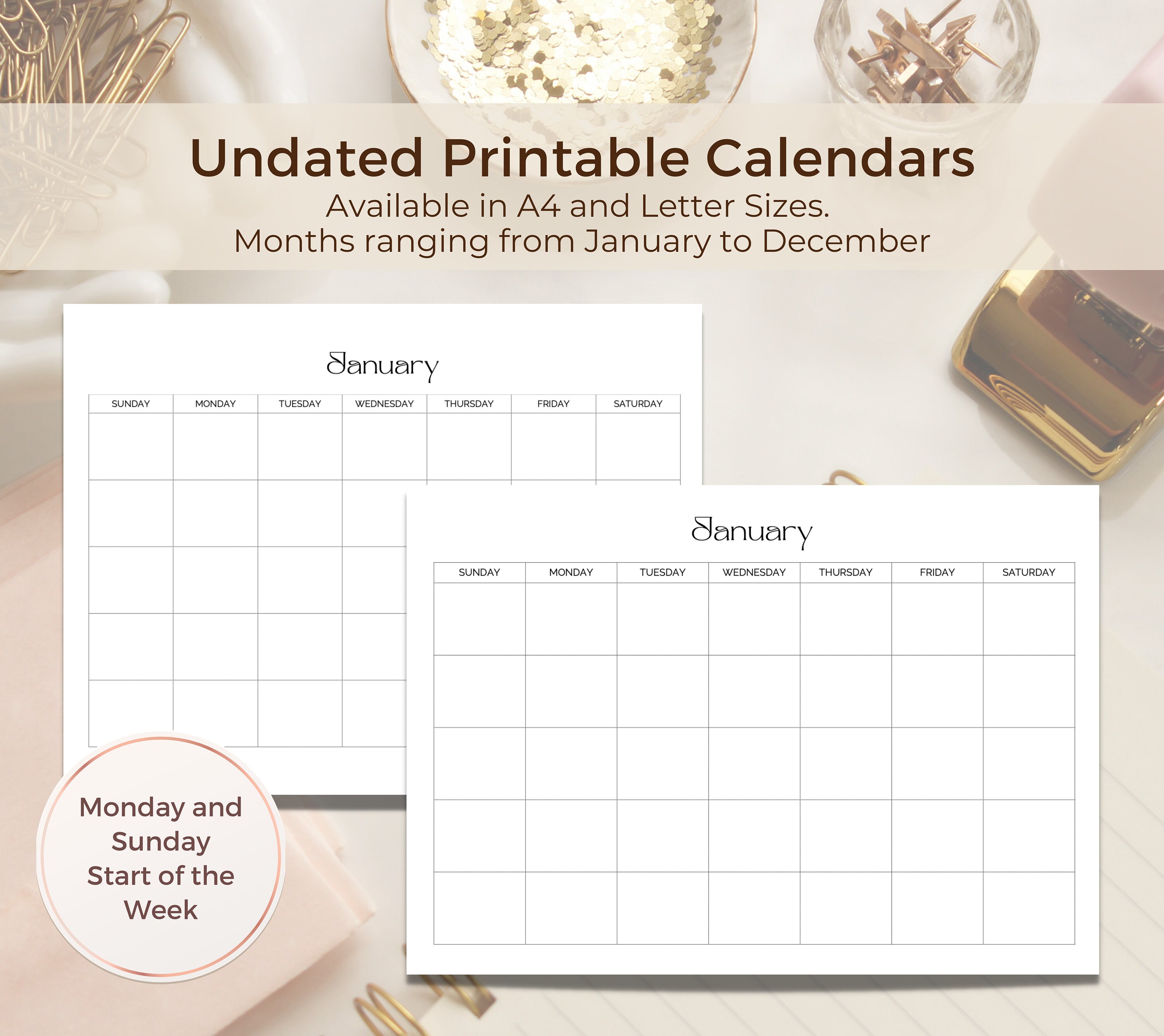Canva Calendar Template, Blank Monthly Calendar, Undated Calendar
