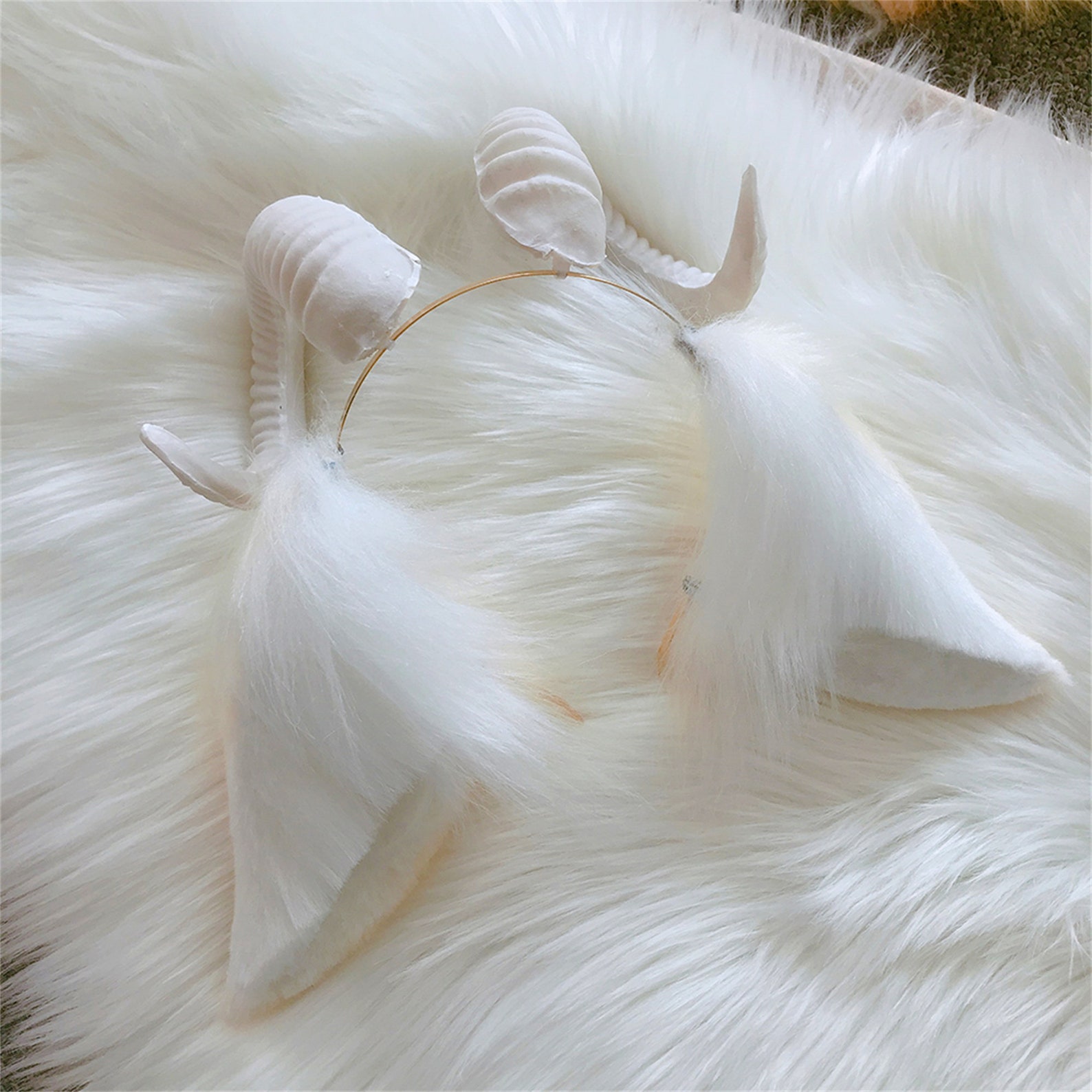 White Sheep Ear Headband With Horn Emulational Beast Ear Etsy