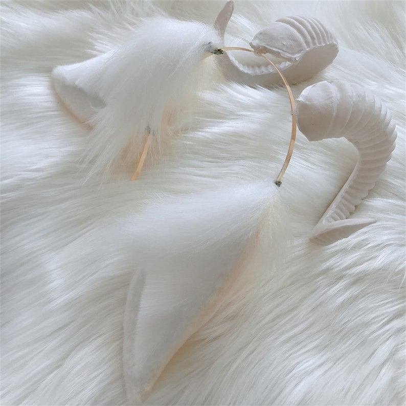 White Sheep Ear Headband With Horn Emulational Beast Ear Etsy