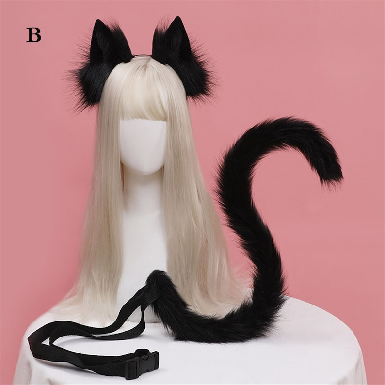 Blue Kitten Ears Headband With Cat Tail Purple Kitten Ears Etsy