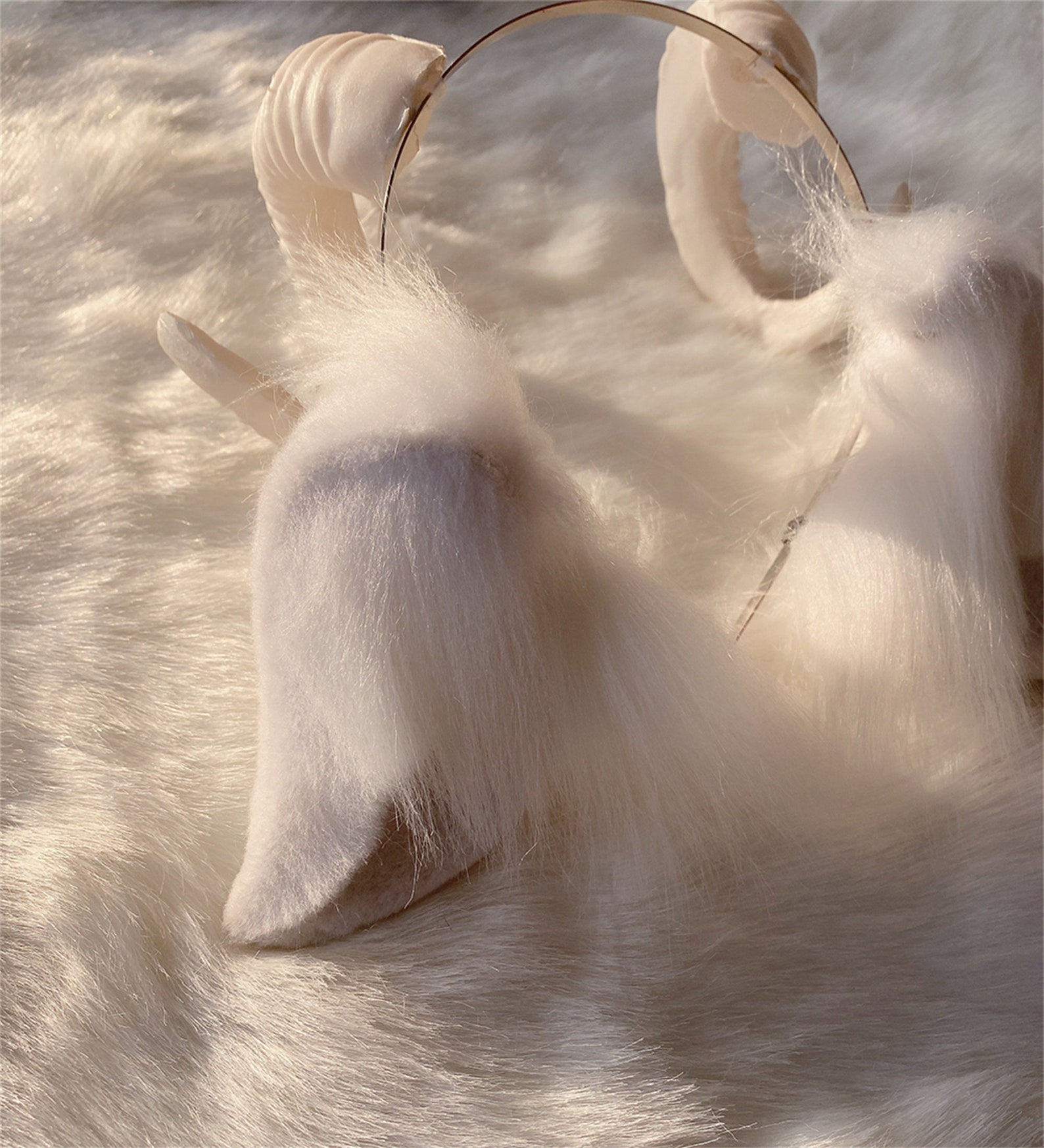 White Sheep Ear Headband With Horn Emulational Beast Ear Etsy