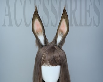 Black Gray Bunny Ears Headband, Cosplay Brown Rabbit Ears, Anime Cosplay, Fox Ears headband, Cosplay Plush Cat Ear, Handmade Ears.