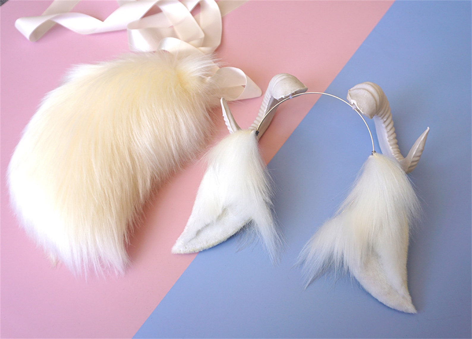White Sheep Ear Headband With Horn Emulational Beast Ear Etsy