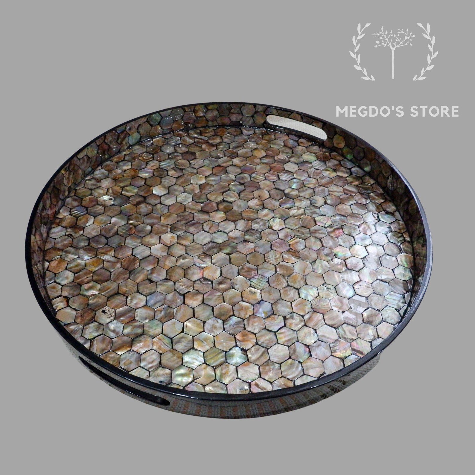 Mosaic Round Tray Coffee Table Tray Mother of Pearl Etsy