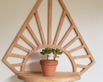 Floating Diamond sunshine Wood wall shelf - wall décor - accent shelf plant shelf crystal display succulent shelf