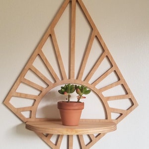 Floating Diamond sunshine Wood wall shelf - wall décor - accent shelf plant shelf crystal display succulent shelf