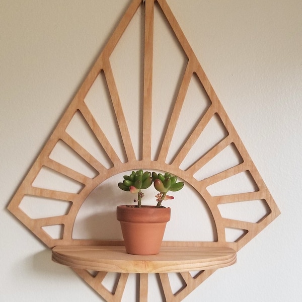 Floating Diamond sunshine Wood wall shelf - wall décor - accent shelf plant shelf crystal display succulent shelf