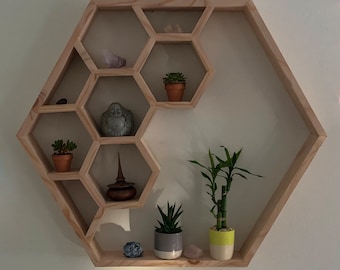 Beautiful Large Honeycomb Wall Shelf - Unique Home Décor- Custom Handcrafted Gift - Bohemian Wall Art