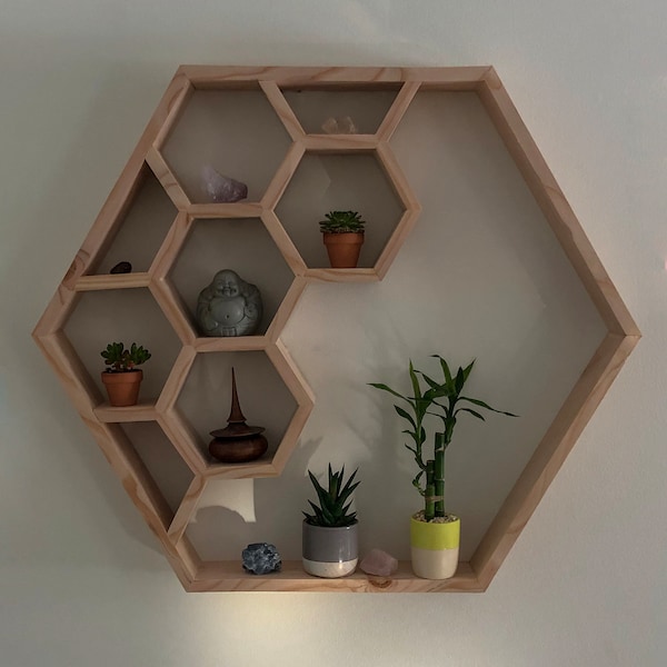 Beautiful Large Honeycomb Wall Shelf - Unique Home Décor- Custom Handcrafted Gift - Bohemian Wall Art