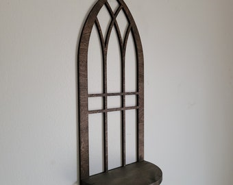 Gothic Window Shelf- Unique Cathedral Wood Shelves for Plants, Candles, and Treasures- Ideal Home Decor Gift