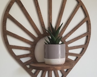 Floating Sun Teardrop shaped wood wall shelf - Accent shelf plant shelf wall décor crystal display shelf