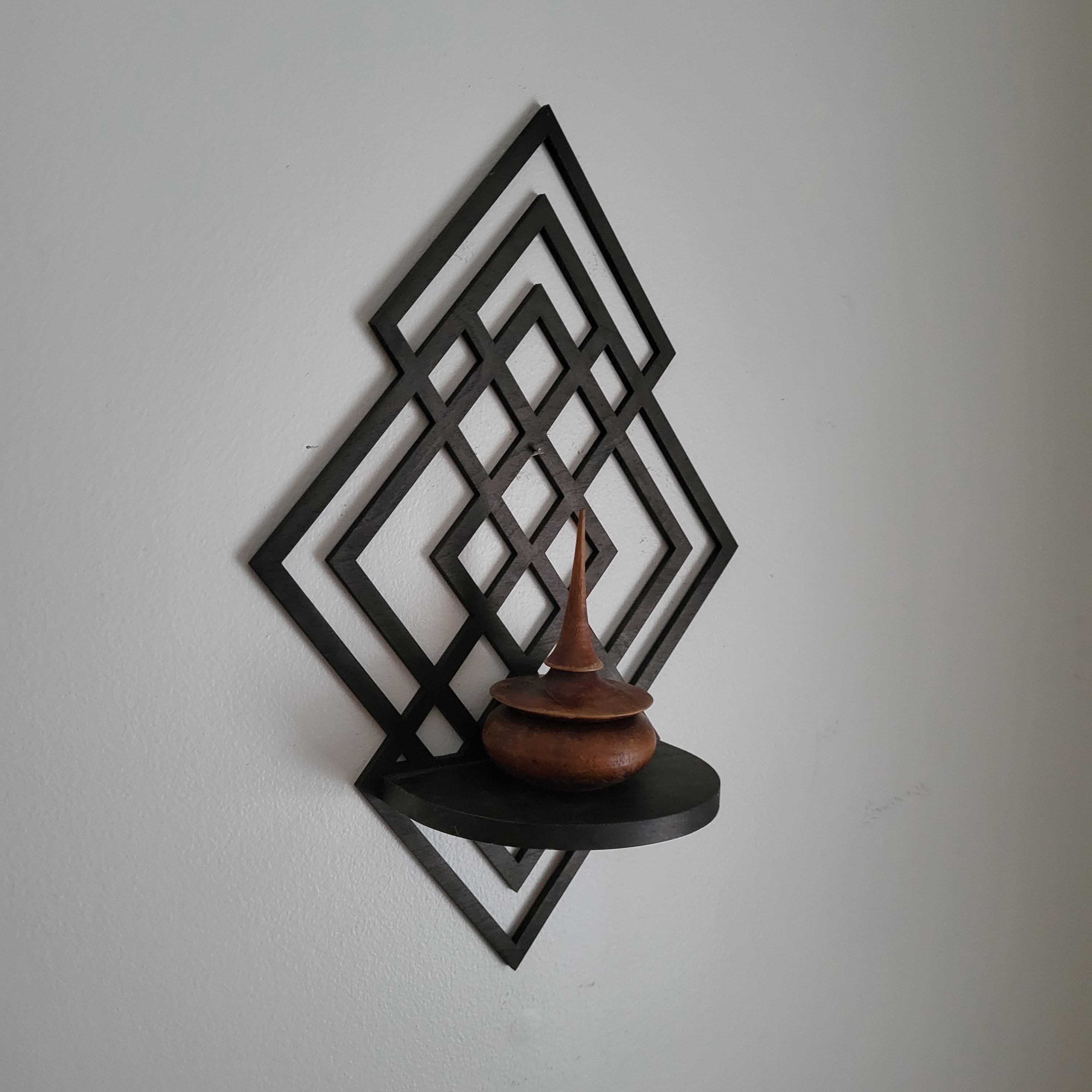 Beautiful Floating Wood Wall Accent Shelf, Geometric Diamond Plant Wall ...