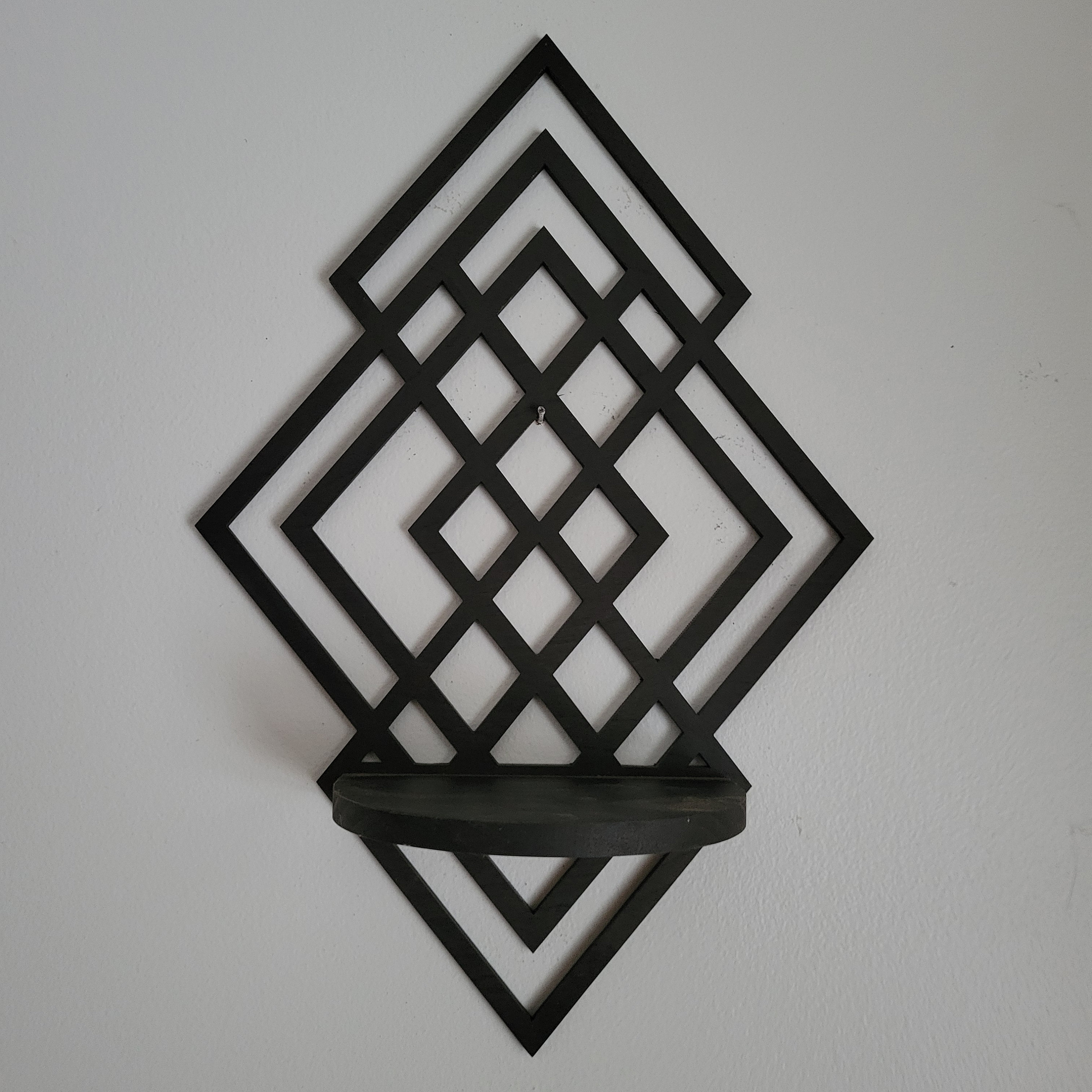 Beautiful Floating Wood Wall Accent Shelf, Geometric Diamond Plant Wall ...