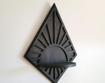 Floating Diamond sunshine Wood wall shelf with backer - wall décor - accent shelf plant shelf crystal display succulent shelf