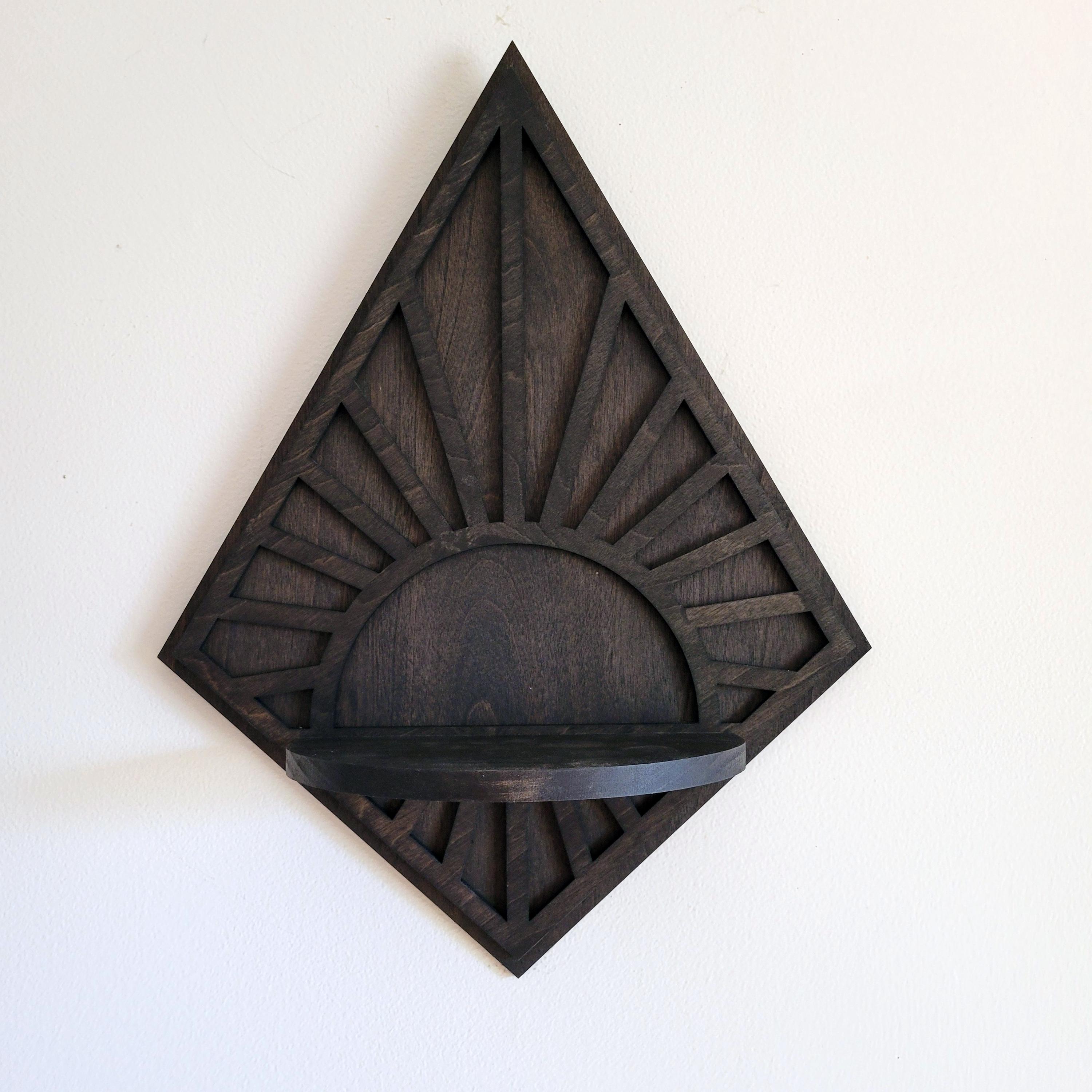 Floating Diamond Sunshine Wood Wall Shelf With Backer - Wall Décor ...