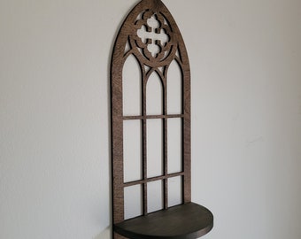 Gothic Window Shelf- Unique Cathedral Wood Shelves for Plants, Candles, and Treasures- Ideal Home Decor Gift