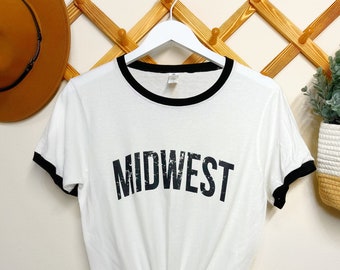 Midwest shirt,  Midwest Ringer Tee, Midwest Ringer T shirt, Midwest top, Ringer Tee, Ringer T Shirt, Midwest Women’s, Distressed Midwest,