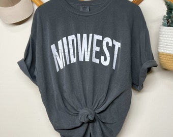 Midwest distressed tee, midwest T Shirt, midwest top, midwest gift, Comfort Colors pepper tee