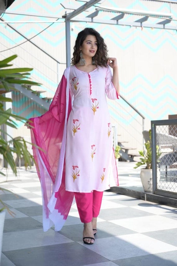 Chidiyaa Salwar Suits and Sets  Buy Chidiyaa Pink Mashru Silk Kurti Pant  Set of  Online  Nykaa Fashion