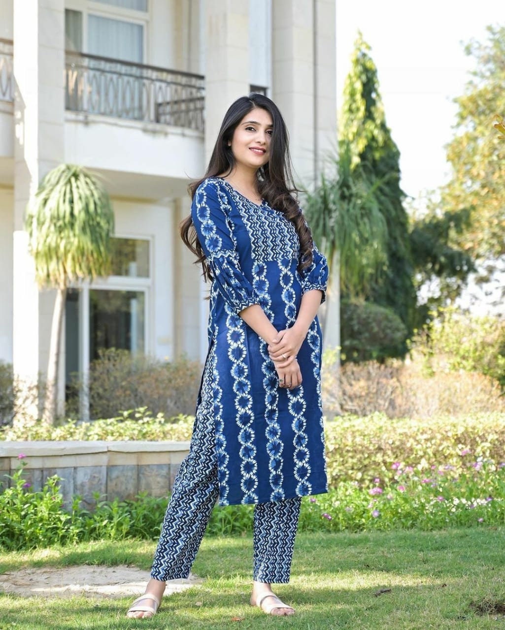 Indigo Print Cotton Indian Pakistan Punjabi Kurti Pant Set for - Etsy