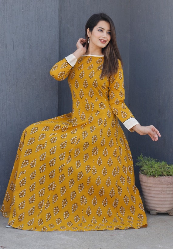 Indian Daily Wear gown for women cotton block print gown for Etsy