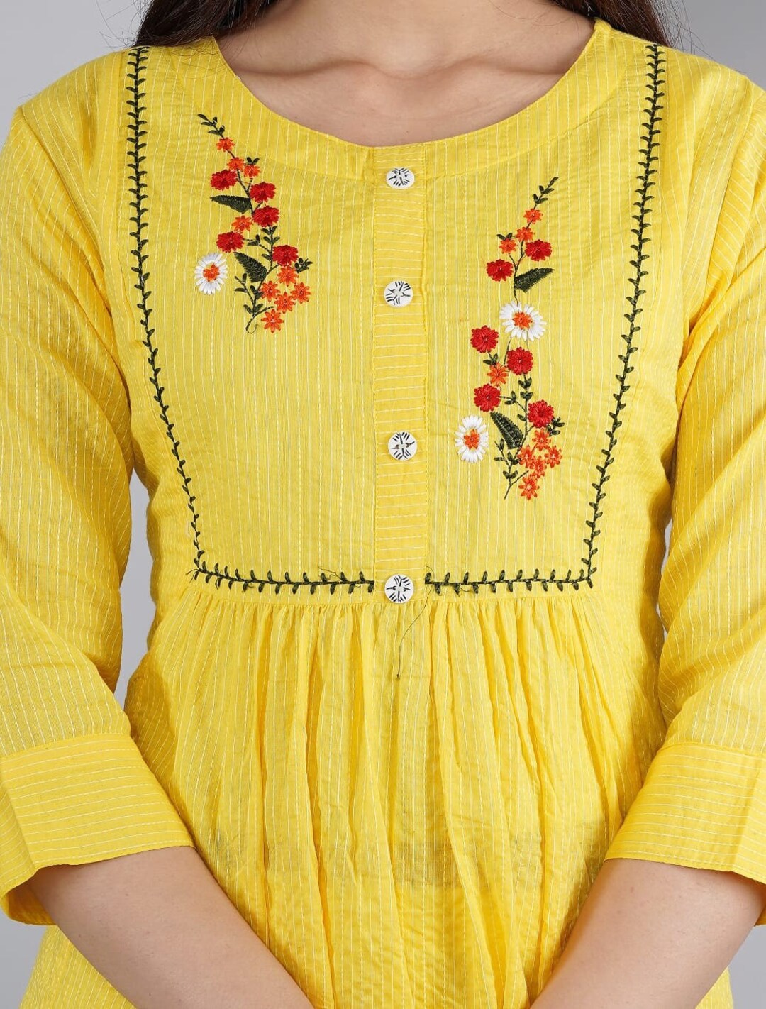 Yellow Heavy Cotton Embroidery Kurti With Pant Set for Woman Etsy